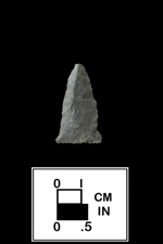 Thumbnail image of a Brewerton eared triangle point from 18CR135-1 Heise Collection - click image to see larger view.